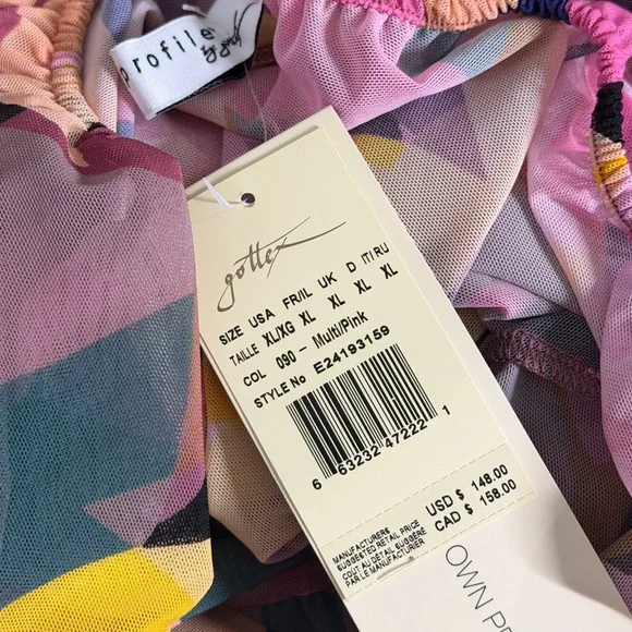 Profile by Gottex XL Pink Floral Gioa Mesh Swim Cover Up Halter Maxi Dress NEW - Picture 10 of 11